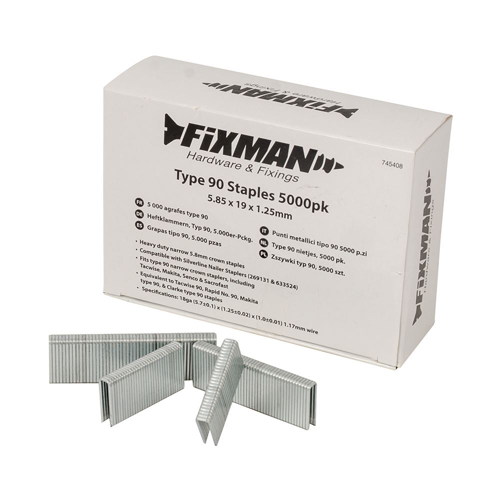 Fixman Type 90 Staples - 5.80 x 19 x 1.25mm, 5000 Pack