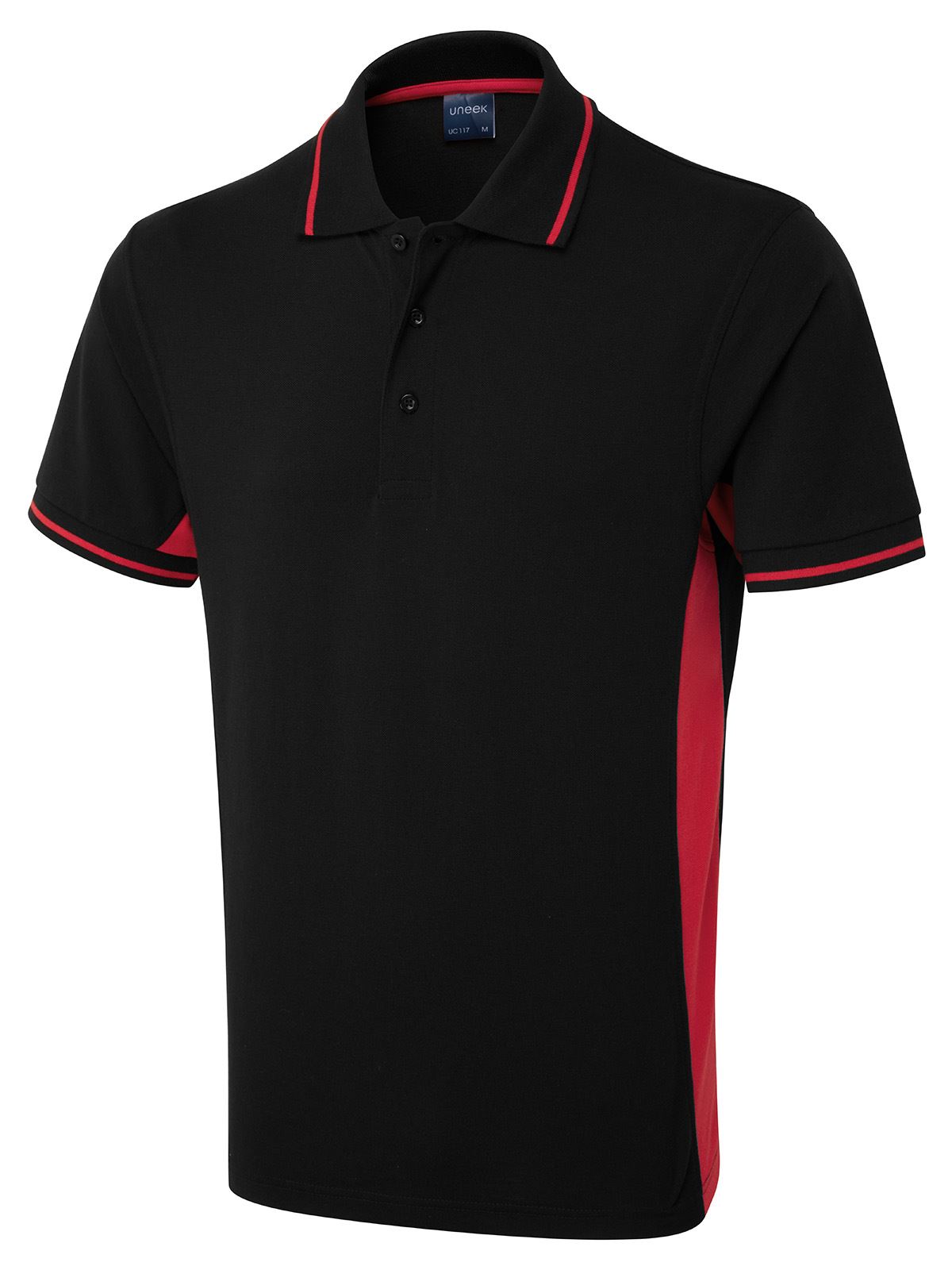 Uneek Unisex Polo Triko s dvoutónovým vzorem - Černá/Červená - Velikost L