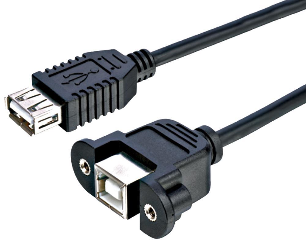 PRO SIGNAL USB B Female to USB A Female Adaptor Lead, 1m Black, Panel Mount