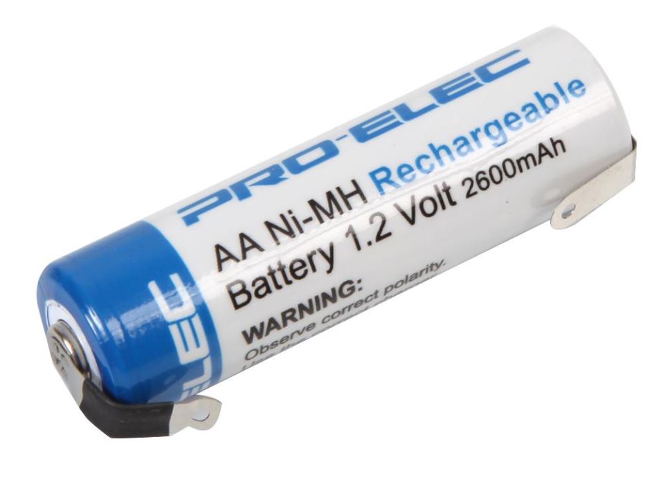 PRO ELEC Industriële oplaadbare AA-batterij, NiMH, soldeertab, 2600mAh