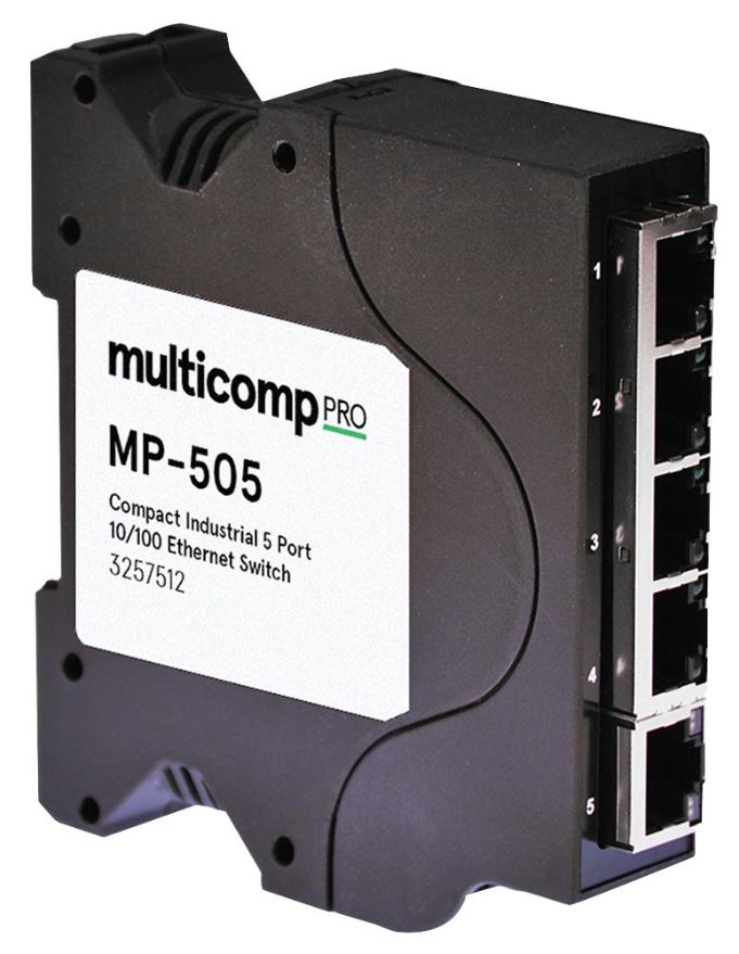 Multicomp Pro 5-Port Industrial Unmanaged Ethernet Switch, DIN Mountable