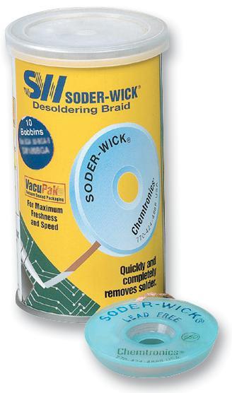 Chemtronics VacuPak Soder-Wick Lead-Free Desoldering Braid, Yellow, 10 Pack