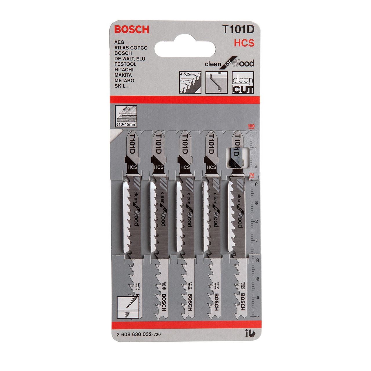 Bosch T101D Clean Wood Jigsaw Blades 5-Pack