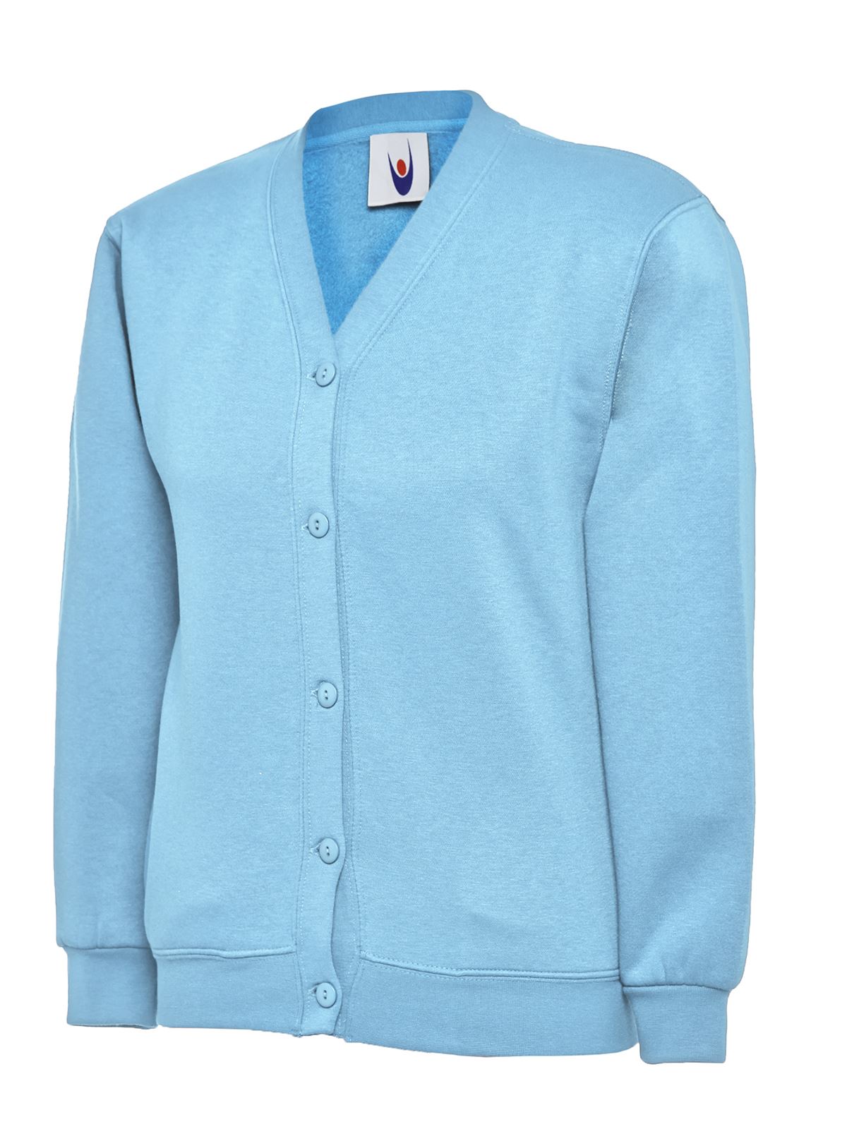 Uneek Kids' Cardigan - Sky Blue, 5/6 Years, 50% Cotton 50% Polyester