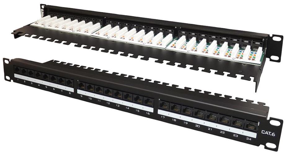 TUK 24portový Cat6 Patch Panel, 1U pro montáž do racku