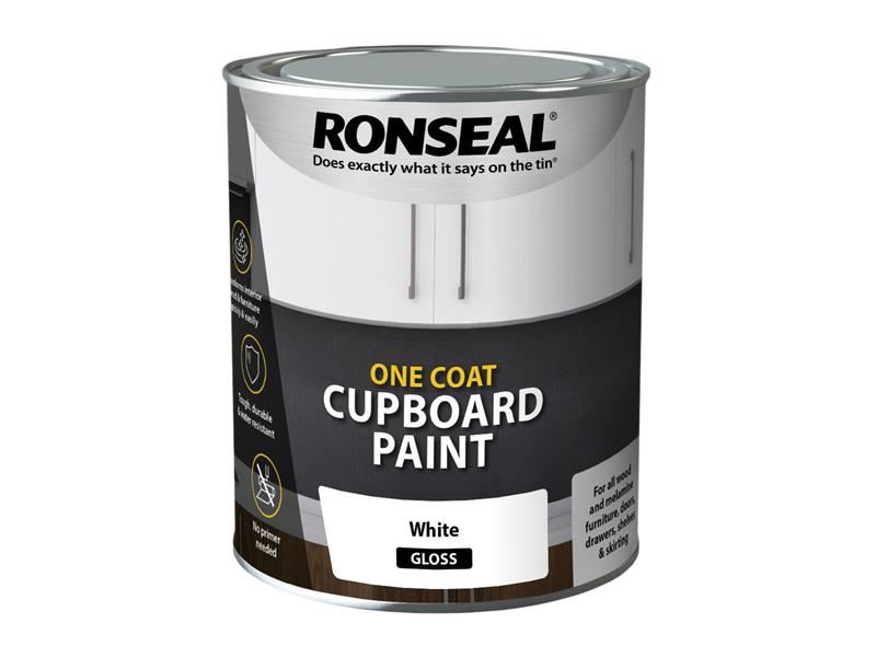 Ronseal One Coat Cupboard Paint - White Gloss, 750ml