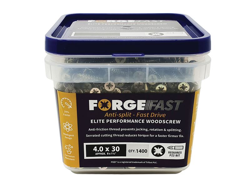 Forgefix ForgeFast Pozi 木ネジ ZY 4.0 x 30mm (1400本入り)