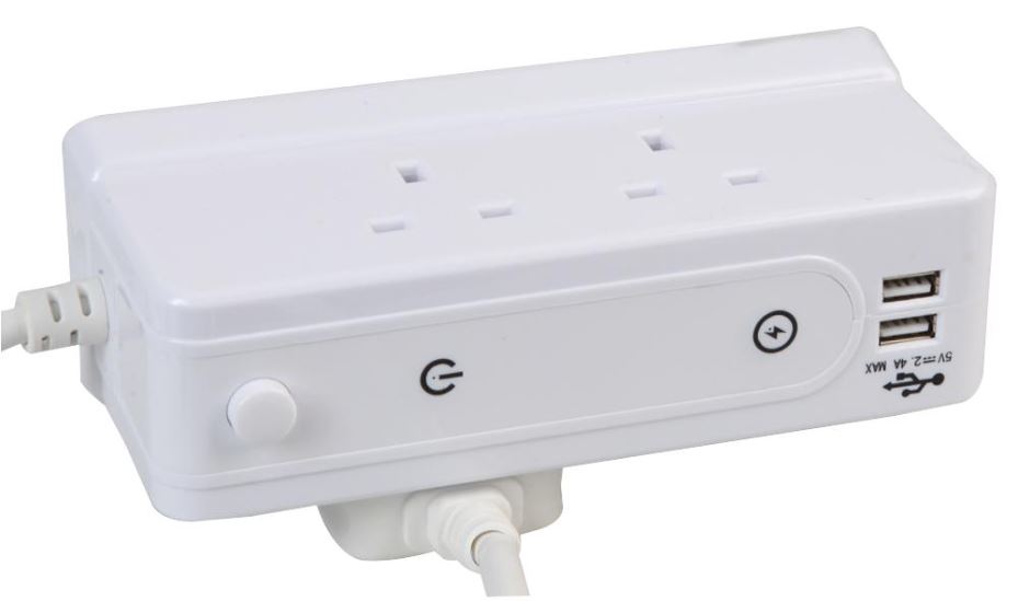 PRO ELEC Regleta de Sobremesa 4 Enchufes con 2 Puertos USB, 2m, Blanco