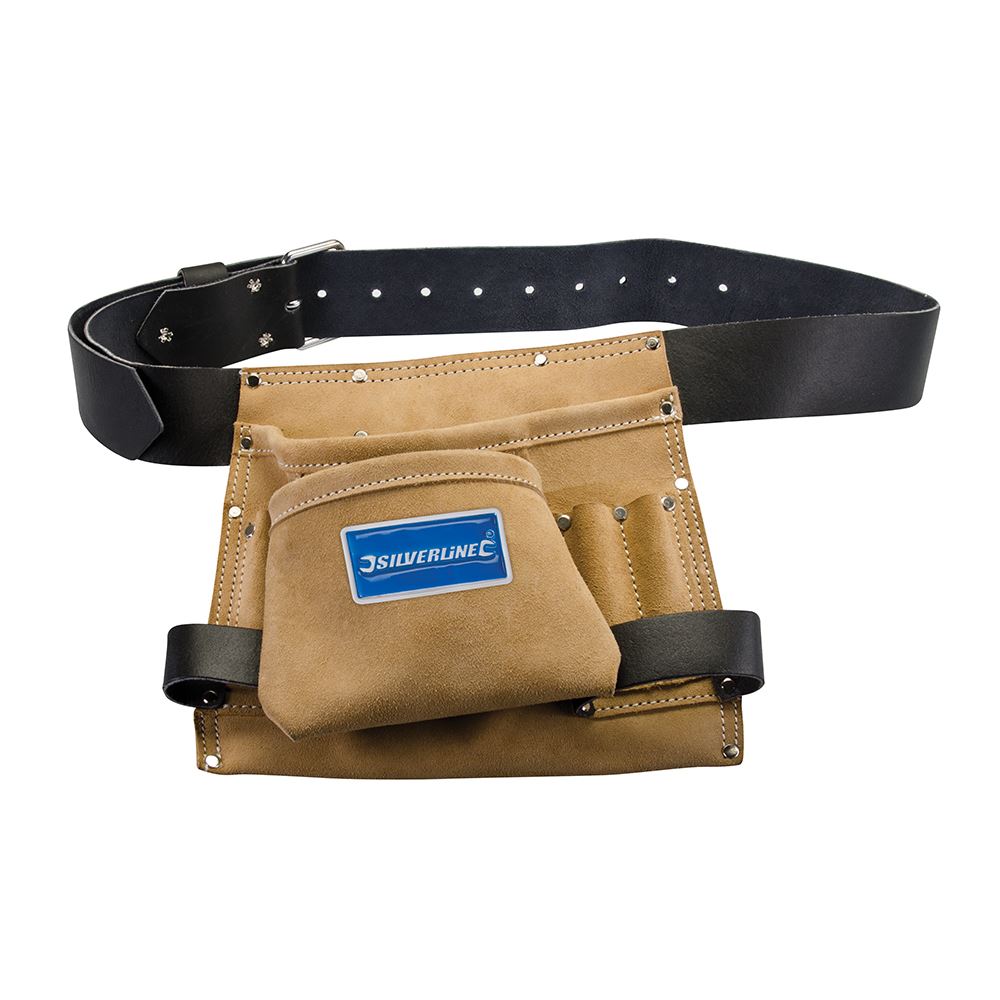Silverline Sac à outils et clous en cuir avec 8 poches, 260x230mm