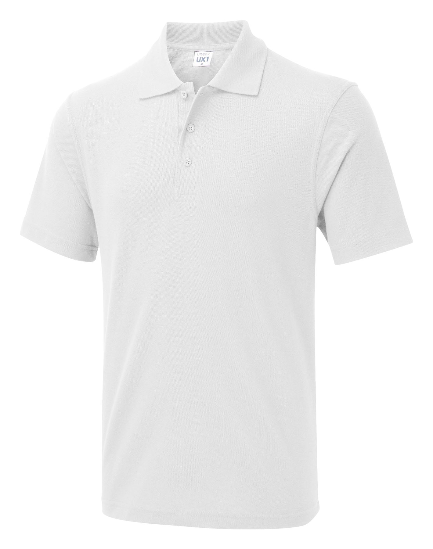 Uneek Unisex UX Polo: 50% Polyester 50% Cotton, White, Size S