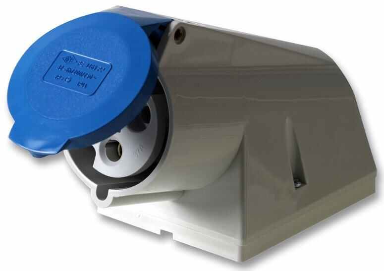 PRO POWER 32A Surface Mount CEE Socket, 2P+E, Blue, IP44