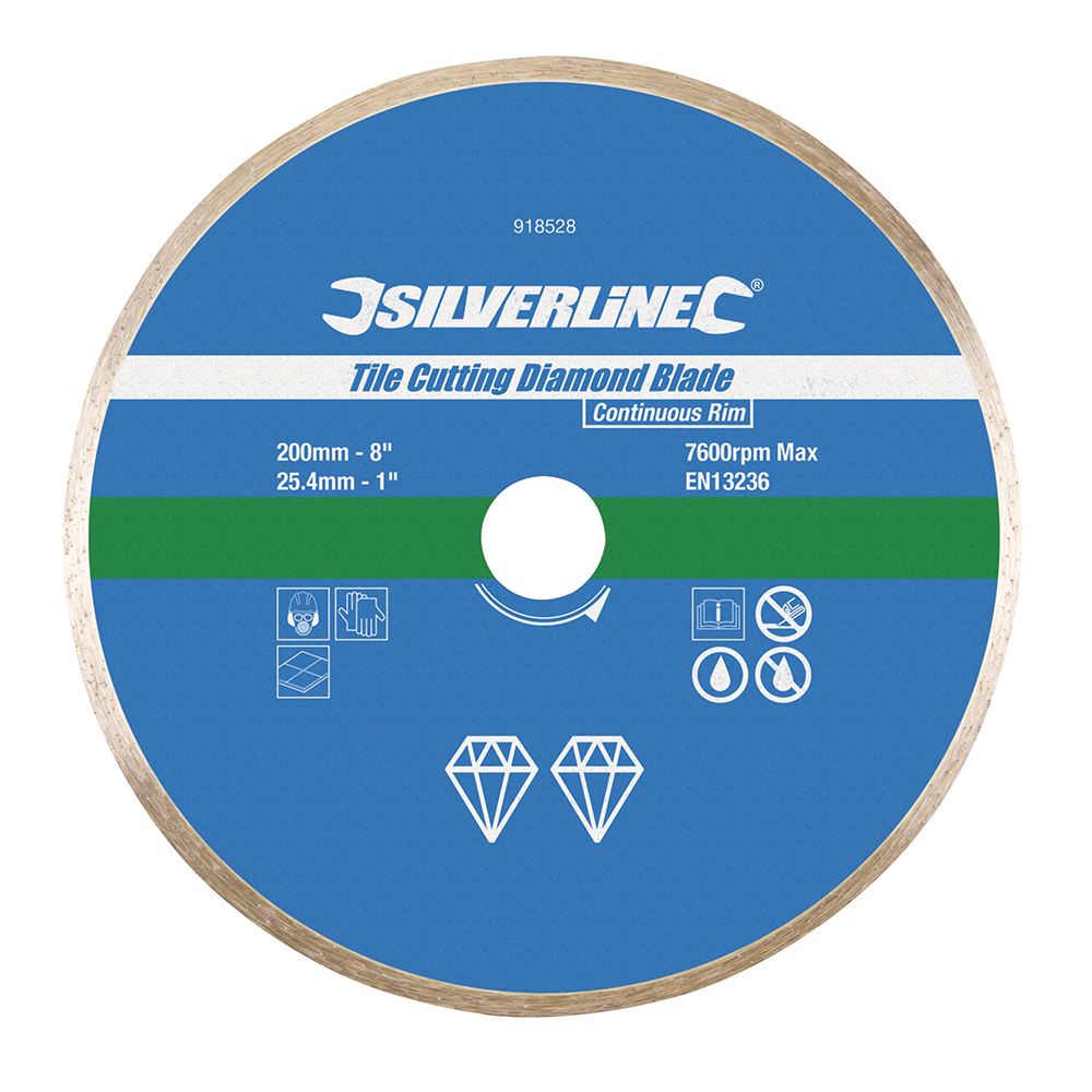 Silverline 200 x 25.4mm Continuous Rim Diamond Tile Cutting Blade