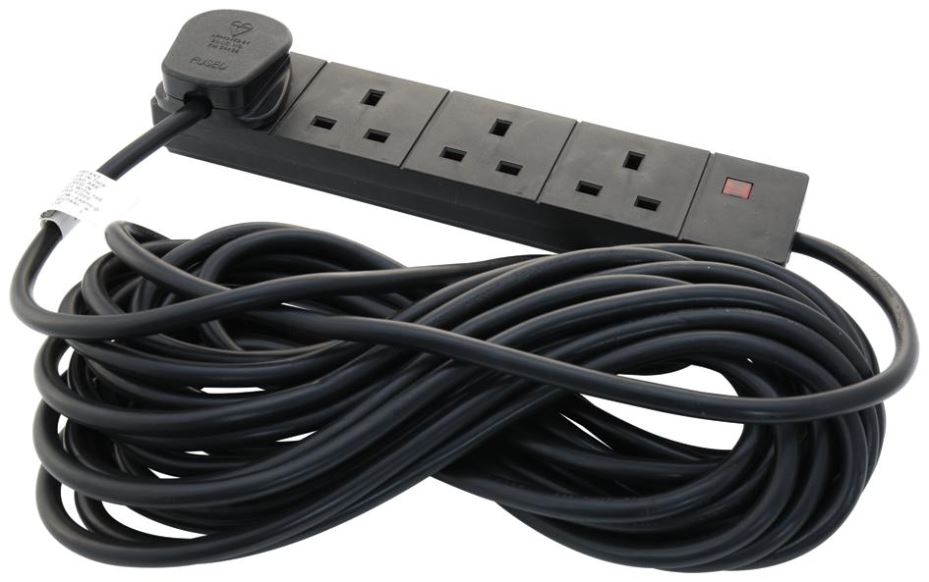 PRO ELEC 4-Voudige Verlengkabel UK, 10m Zwart
