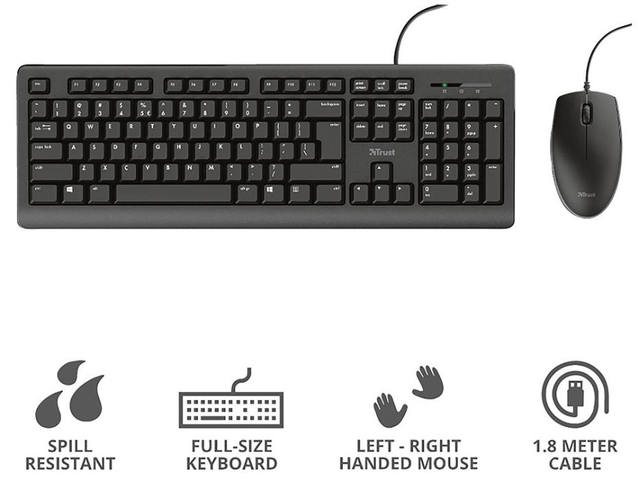 TRUST Primo Drahtlose USB Tastatur & Maus Set, Schwarz