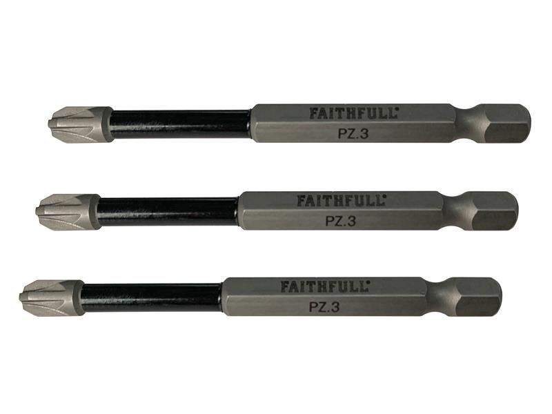 Faithfull 專業衝擊螺絲批頭 PZ3 x 75毫米 (3件裝)