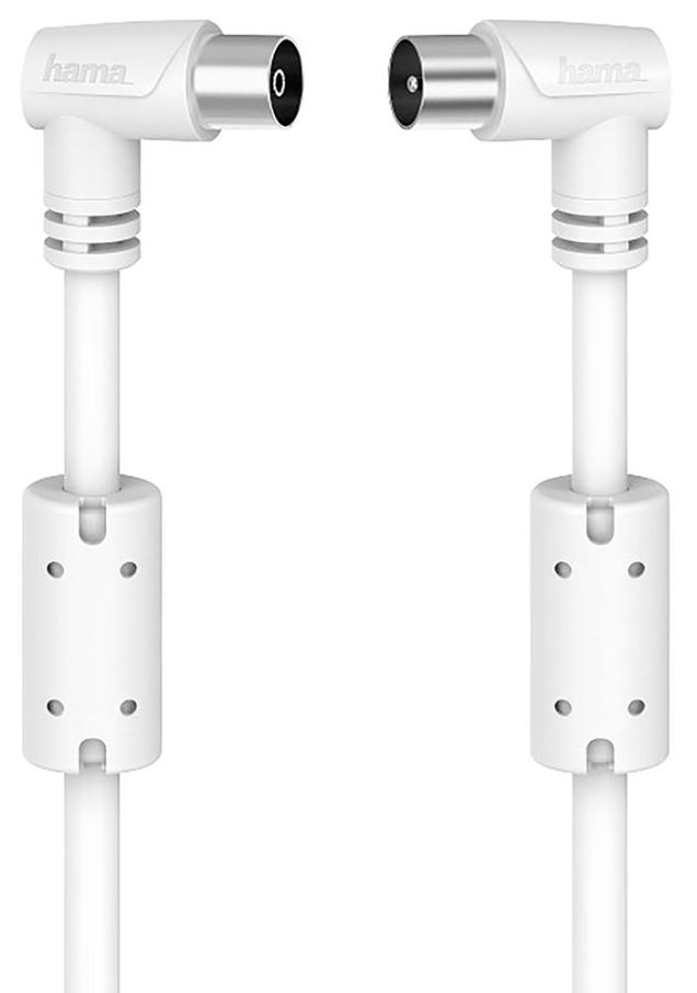 HAMA - Kabel Koaksial Sudut Kanan Plug ke Soket, 1.5m, Putih