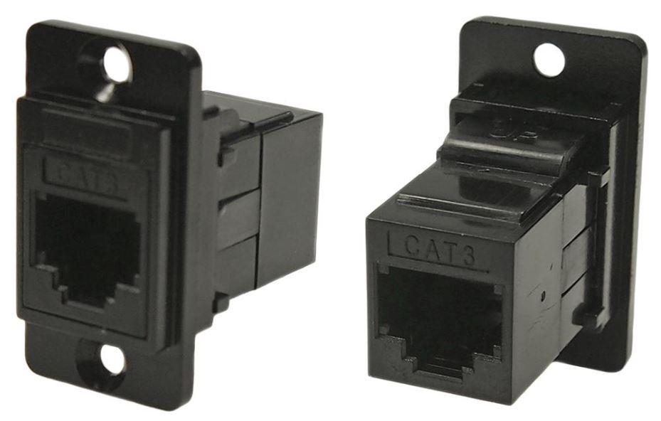 Cliff Dual Entry RJ11 Cat3 Feedthrough Socket, Black, Metal