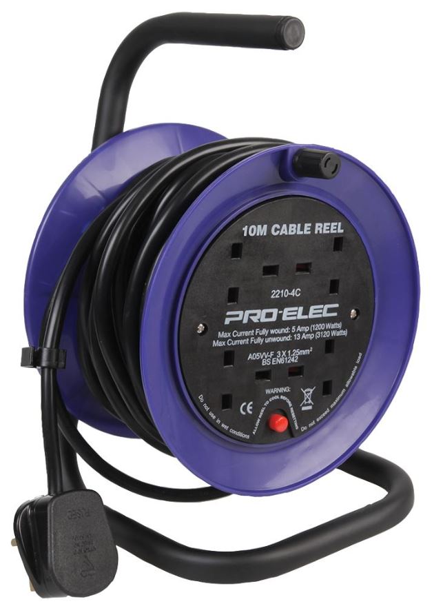 PRO ELEC Enrouleur mini 4 prises, 10 m