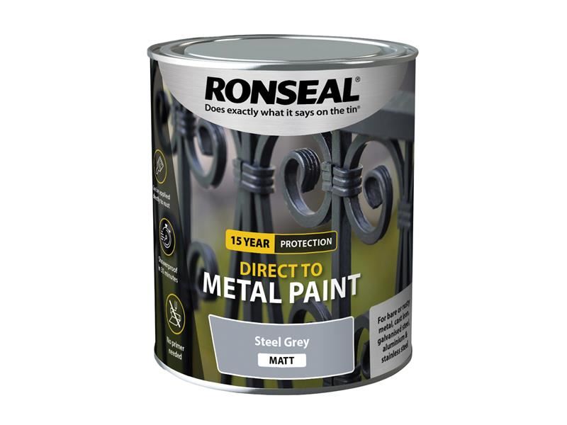 Ronseal Direct to Metal Paint - Steel Grey Matt, 750ml