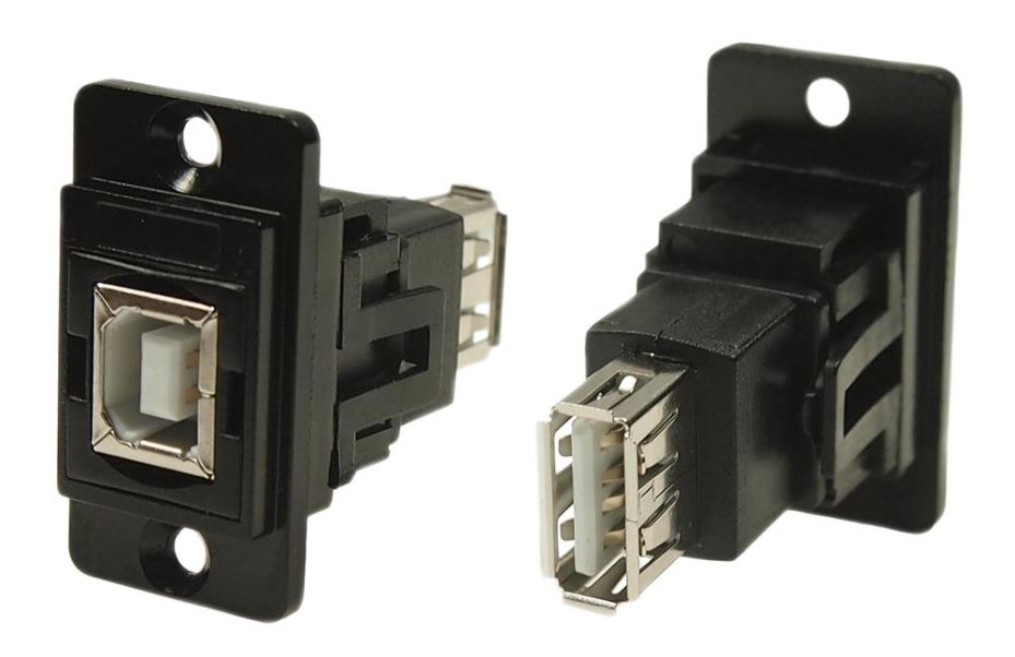 CLIFF Dual Entry USB 2.0 Type B to Type A Feedthrough Connector, Black, Metal