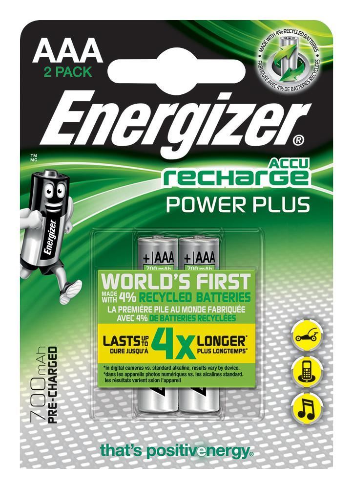Energizer Baterías Recargables NiMH AAA Power Plus 700mAh, Pack de 2