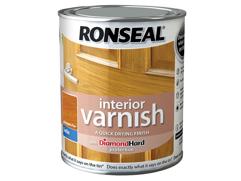 Ronseal Quick Dry Interior Varnish, Satin Antique Pine, 750ml