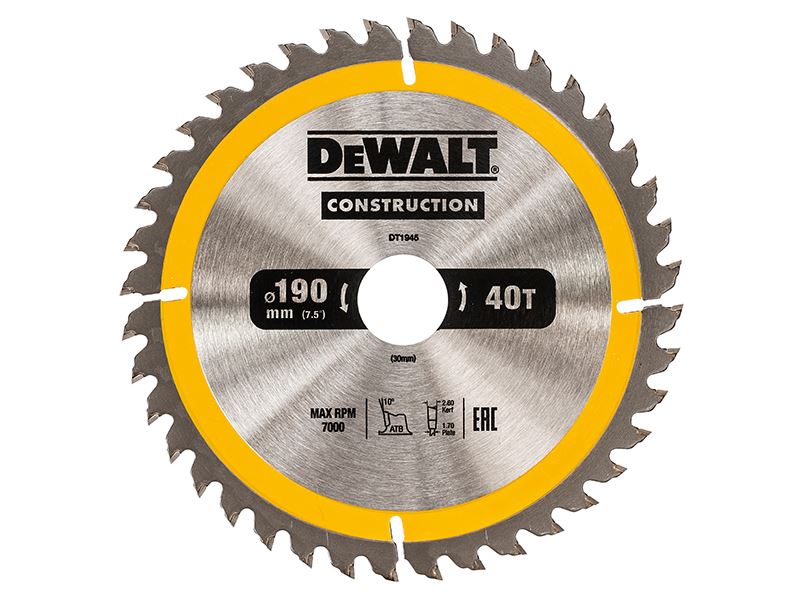 DEWALT Lama da Seghetto Costruzione 190mm, 40D, per Legno e Chiodi