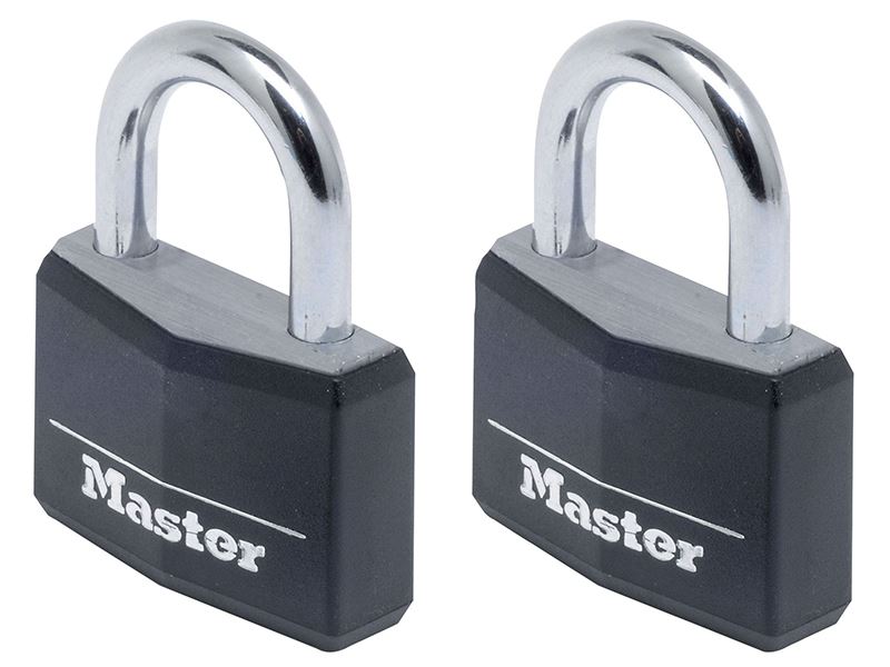 Master Lock Aluminium Zwart Vinyl Hangslot 40mm, Gelijk Sleutelbaar x 2