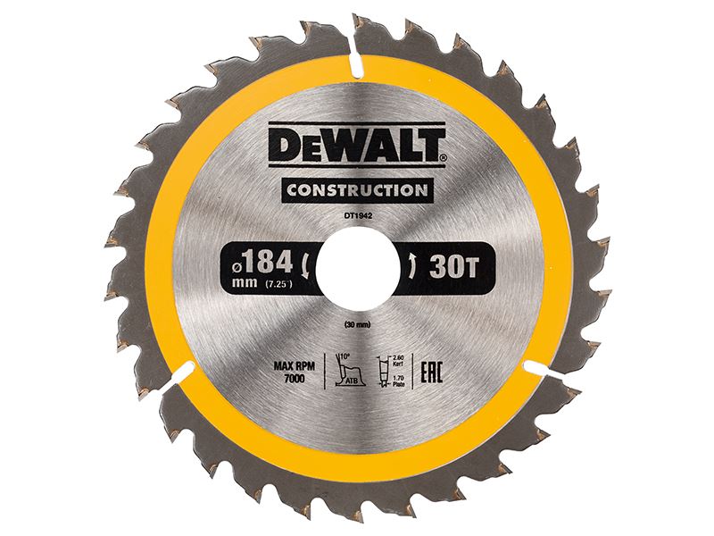 DEWALT Λεπίδα Κυκλικού Πριονιού 184mm, 30 Δόντια, 30mm Τρύπα
