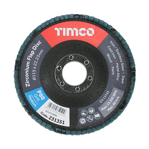 Timco Jogo de 10 Discos de Lixa em Zircónia, Tipo 29, Grão P80, 115mm