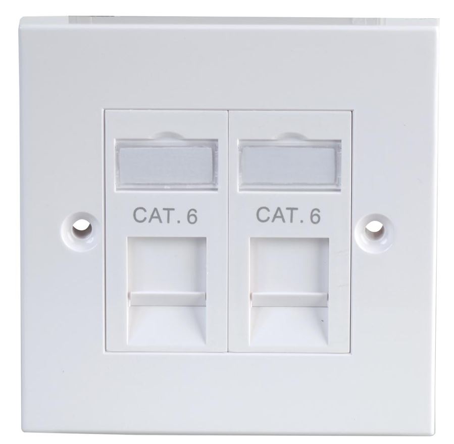 KAUDEN 1-Gang Twin RJ45 Cat6 Faceplate, White