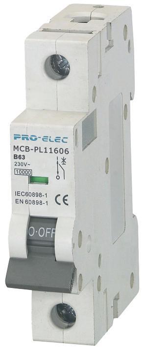 PRO ELEC - 63A Einpoliger Typ B LS-Schalter, 10kA