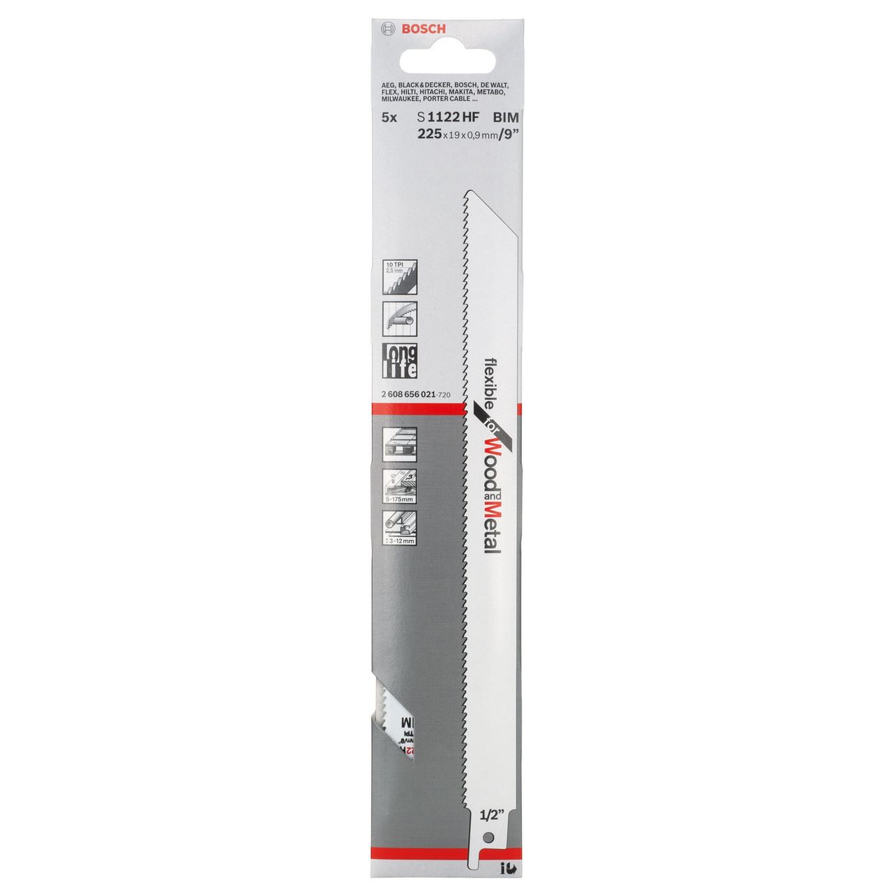 Bosch להב מסור תנופה גמיש S1122HF, 225 מ״מ, 5 יחידות, עץ ומתכת