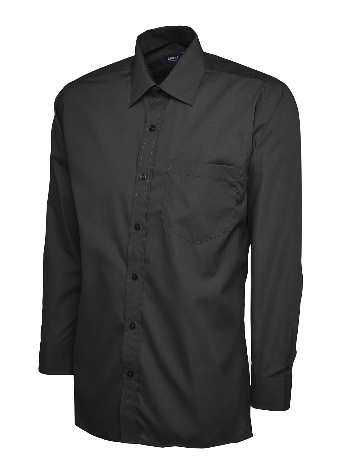 Uneek Men's Poplin Long Sleeve Shirt - Black - Size 15