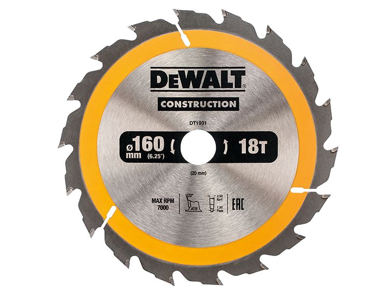 DEWALT Λεπίδα Πριονιού κυκλικού 160mm, 18 δόντια, Εσωτερική διάμετρος 20mm