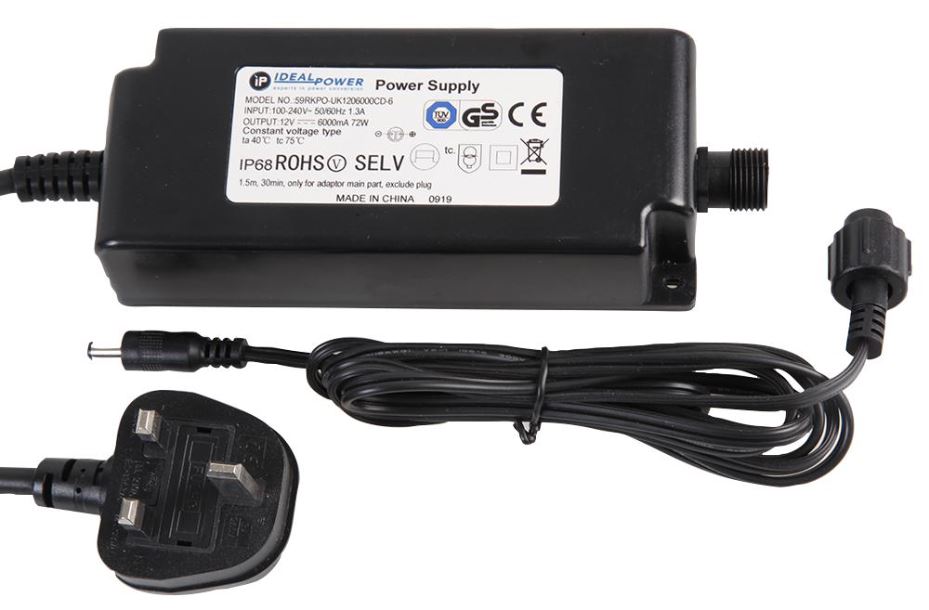 IDEAL POWER - 9V, 6A, 54W, 直插式防水電源 (Level VI), IP68, 2.1mm 插頭