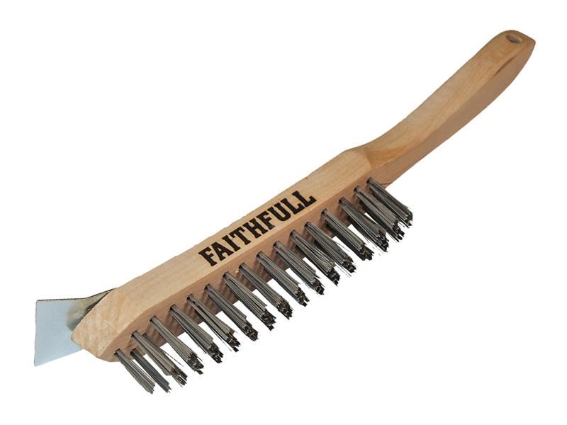 Faithfull Heavy-Duty 4-Row Scratch Brush with Scraper