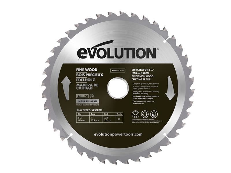 Evolution Fine Wood Mitre/Table Saw Blade 210mm x 40T