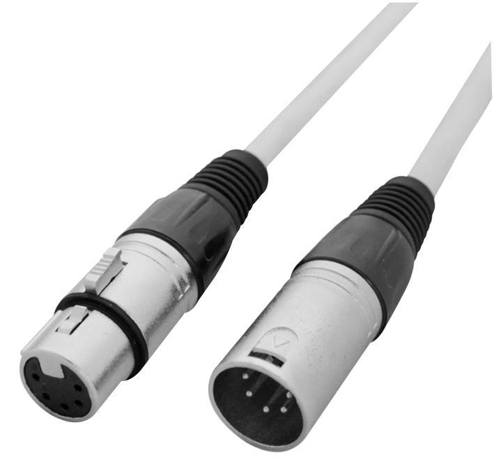 LEDJ 5-Pin XLR Male to Female DMX Cable, 3m, White