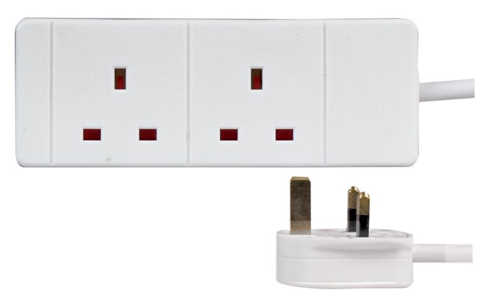 PRO ELEC 2 Gang Extension Lead, 1m White, 13A