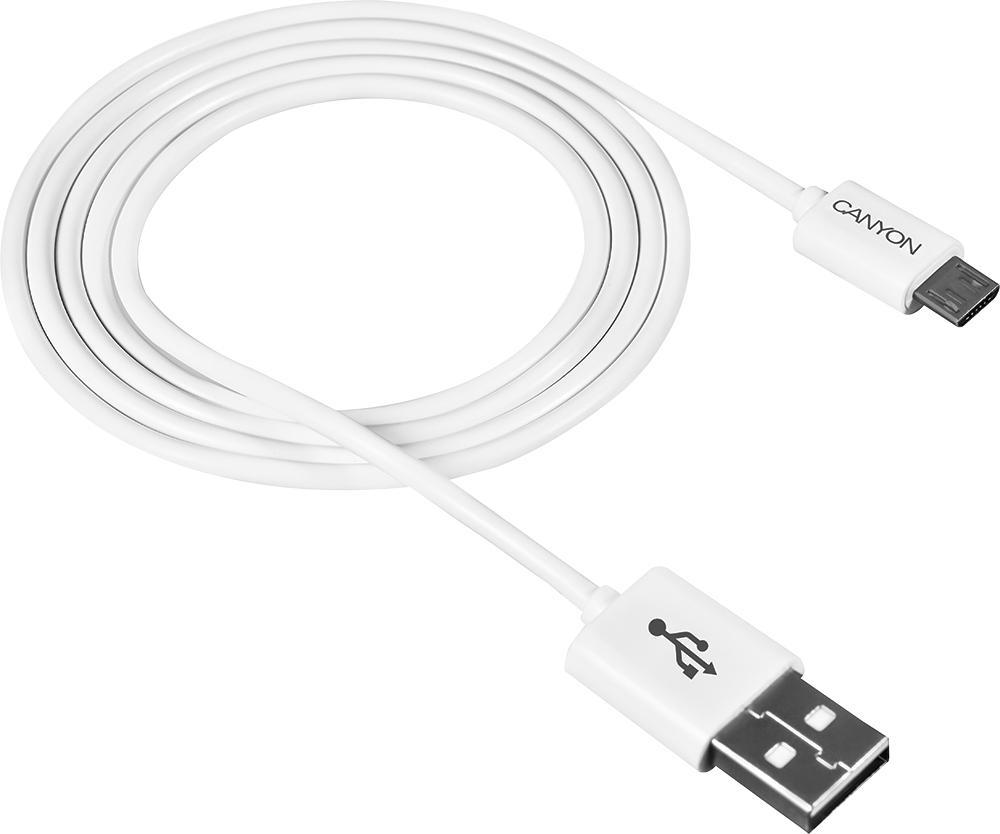 CANYON - Kabel USB ke Micro USB Plug Putih untuk Cas dan Pindah Data - 1m