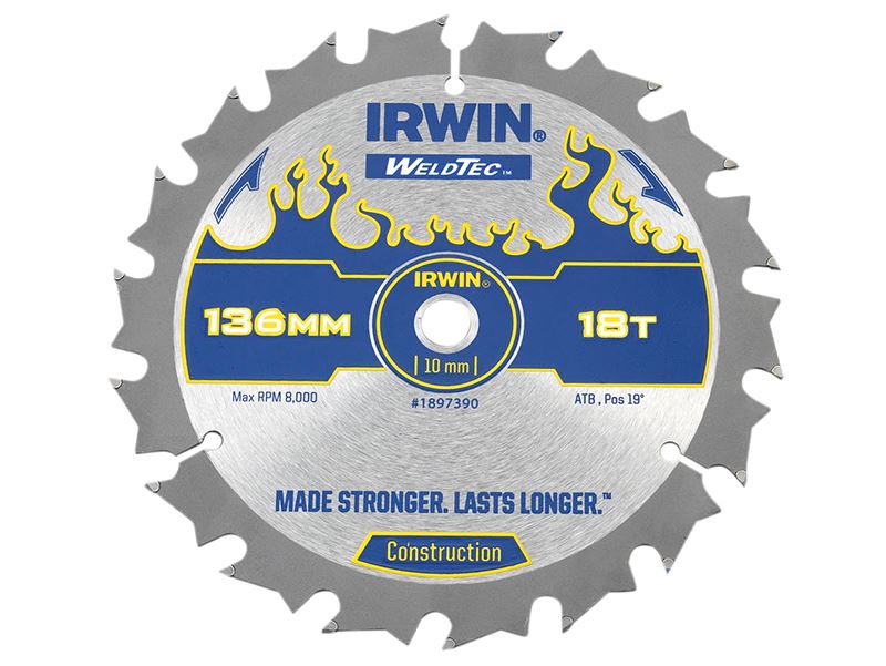 Lâmina de Serra Circular Sem Fios IRWIN Weldtec 136mm x 10mm, 18 Dentes ATB
