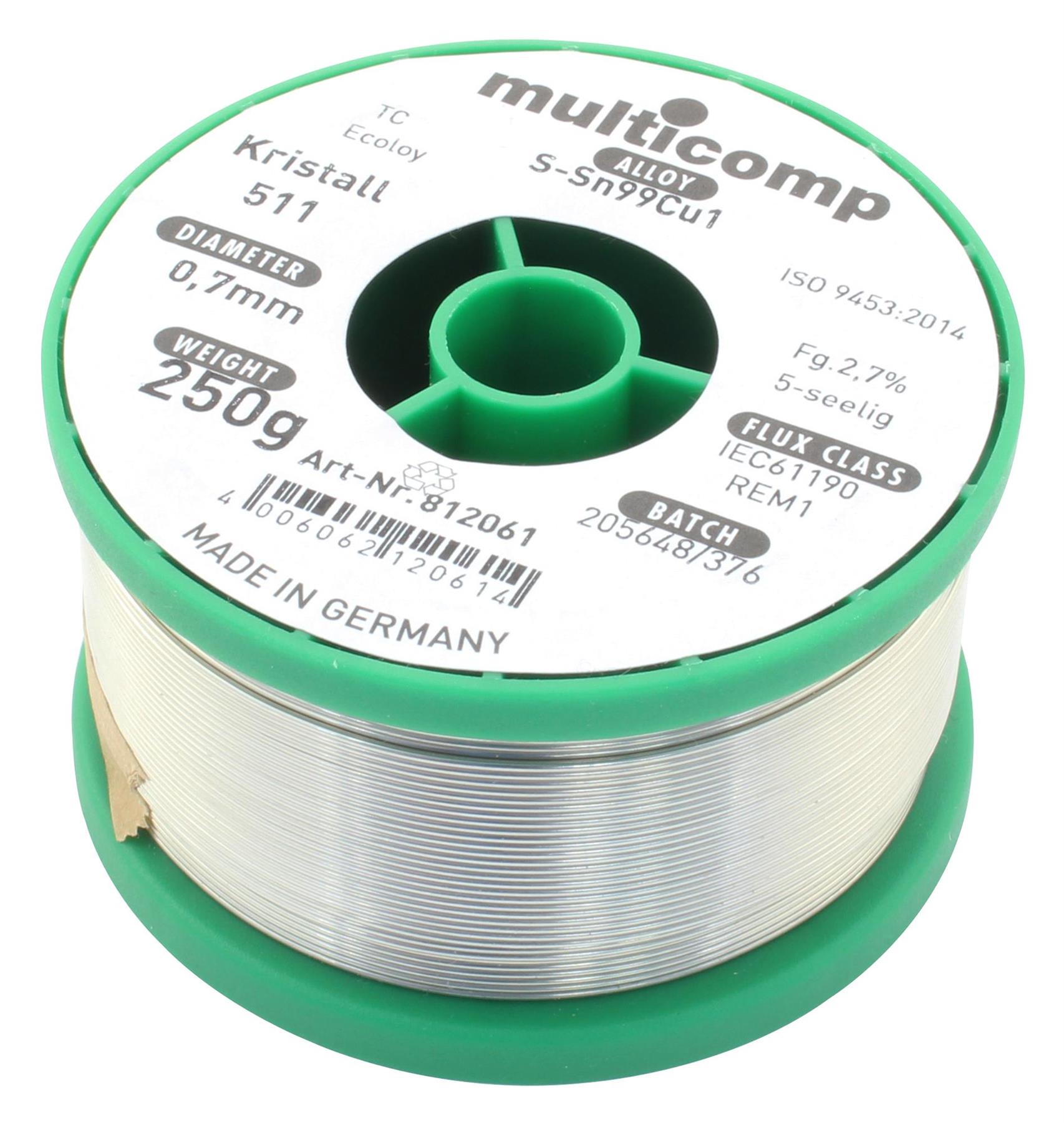 MULTICOMP Filo per Saldatura senza Piombo 0.7mm 250g (Tipo 511)