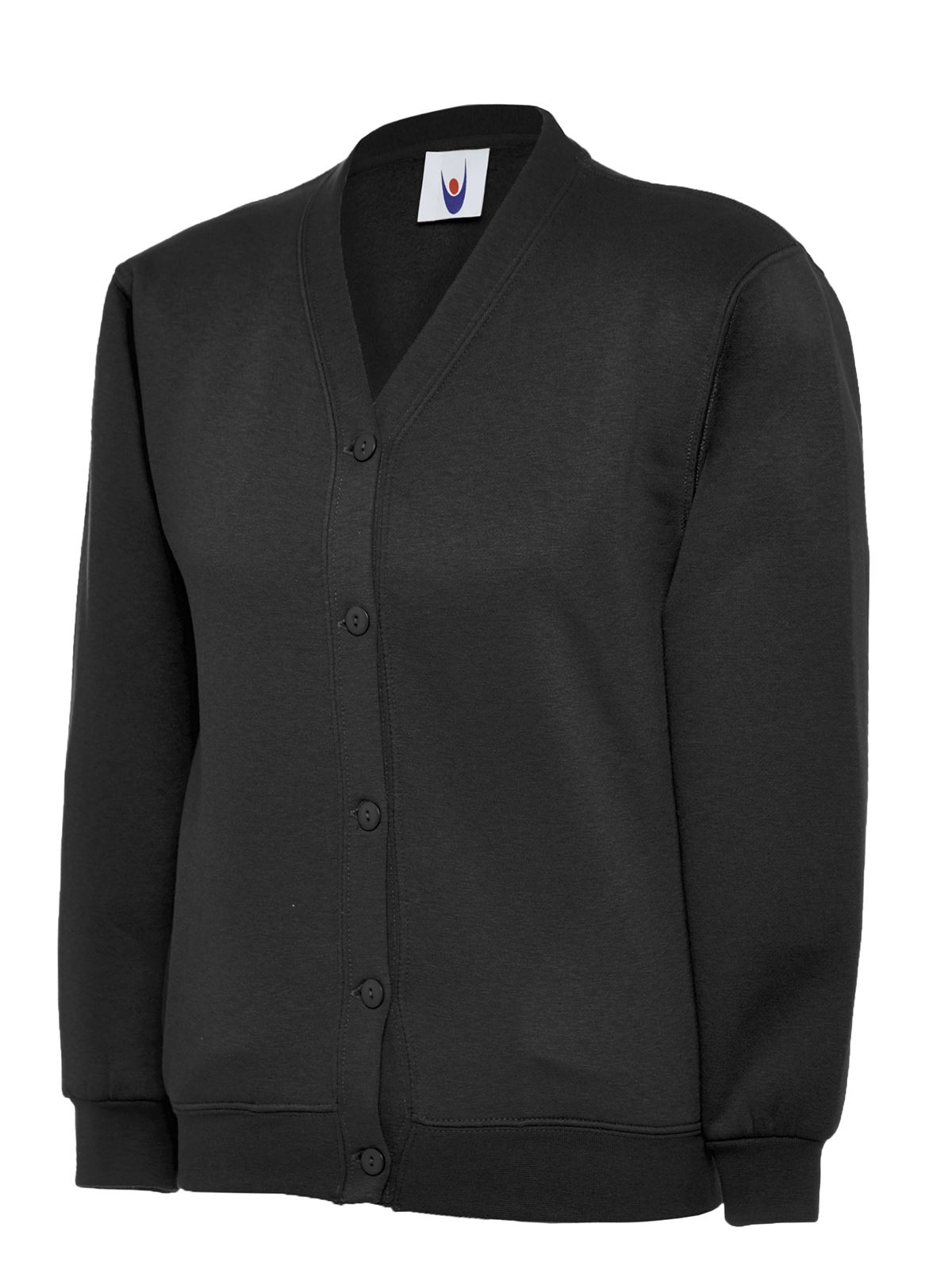 Uneek Kids' Cardigan - Black, Size 5/6 Years - 50% Polyester 50% Cotton