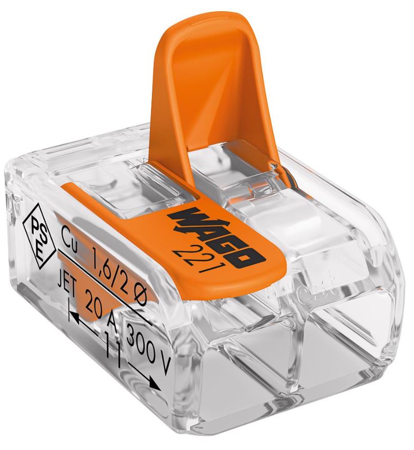 WAGO 221 Series - Μπλοκ Ακροδεκτών 2 Πολών, 4mm², 450V, 32A