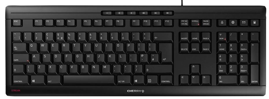 CHERRY STREAM Klávesnice s kabelovým připojením, černá, nůžkový mechanismus