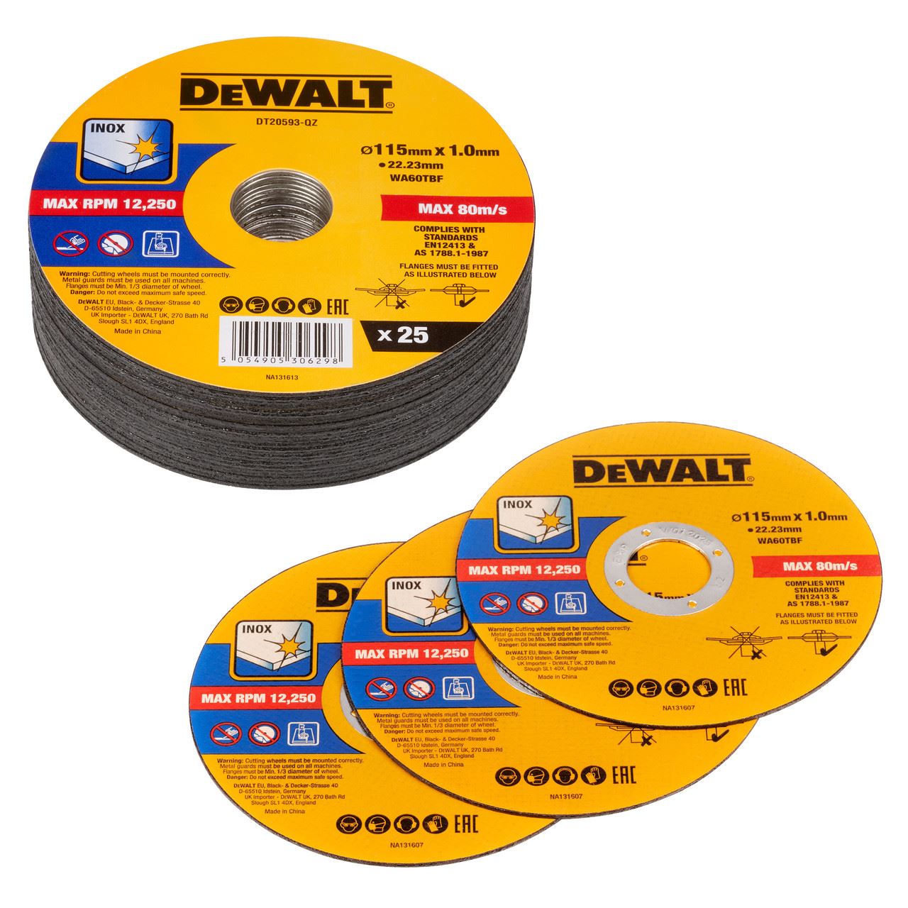 DeWalt DT20593 Bonded Cutting Discs 115mm x 1mm (Pack of 25)