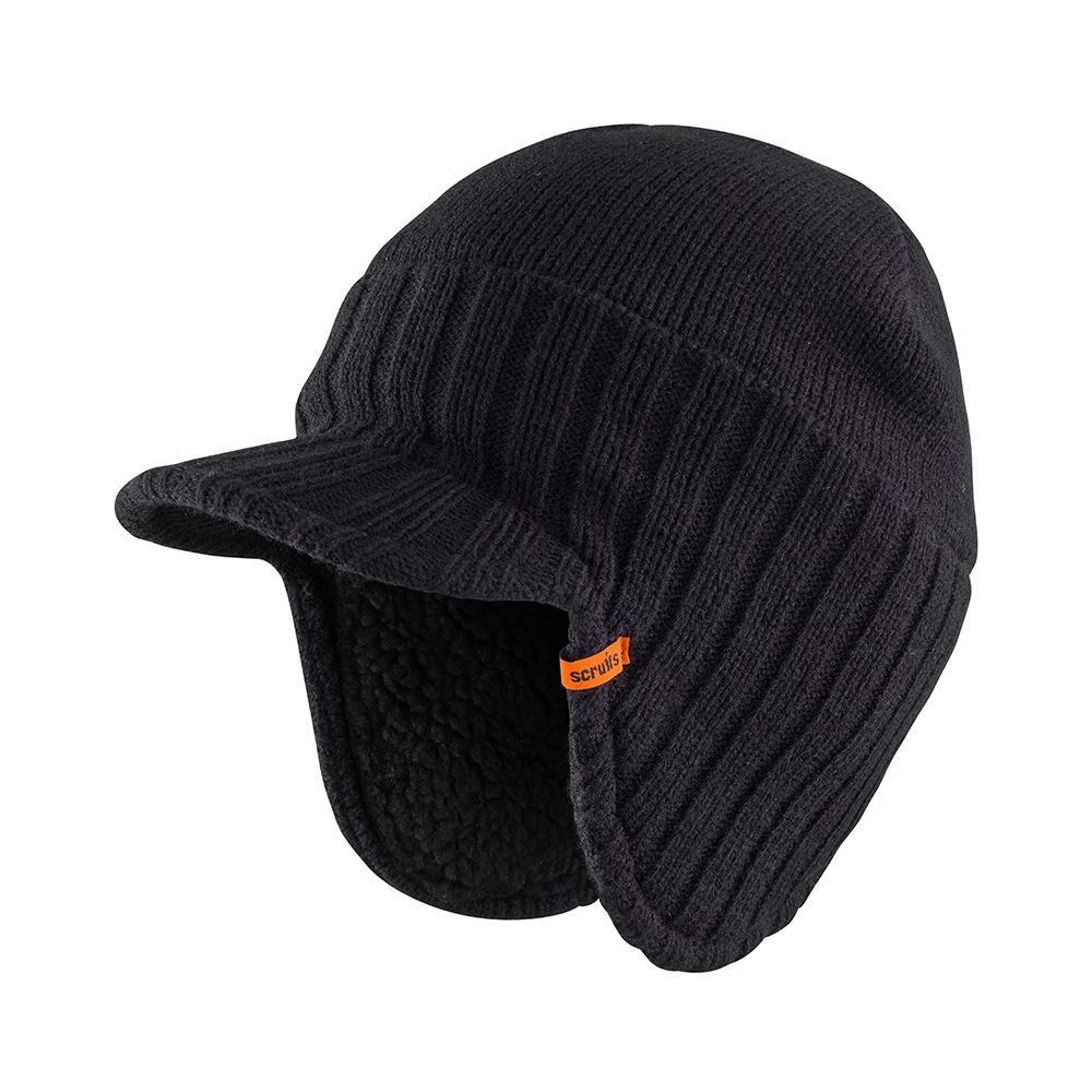 Scruffs Trade Peaked Beanie with Earflaps, Black
