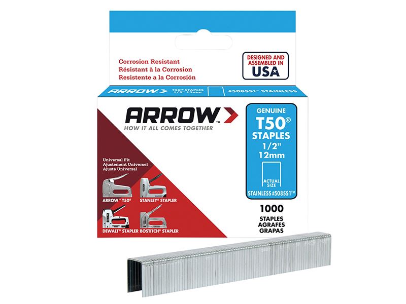Arrow T50 Stainless Steel Staples 12mm (Box of 1000)