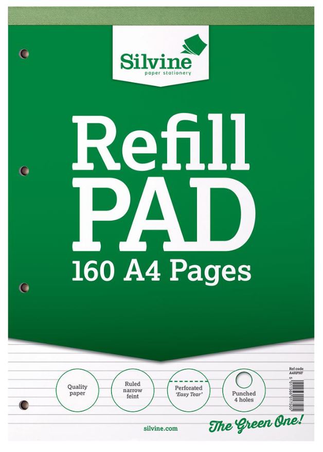 SILVINE A4 Lined Refill Pad, 80 Sheets